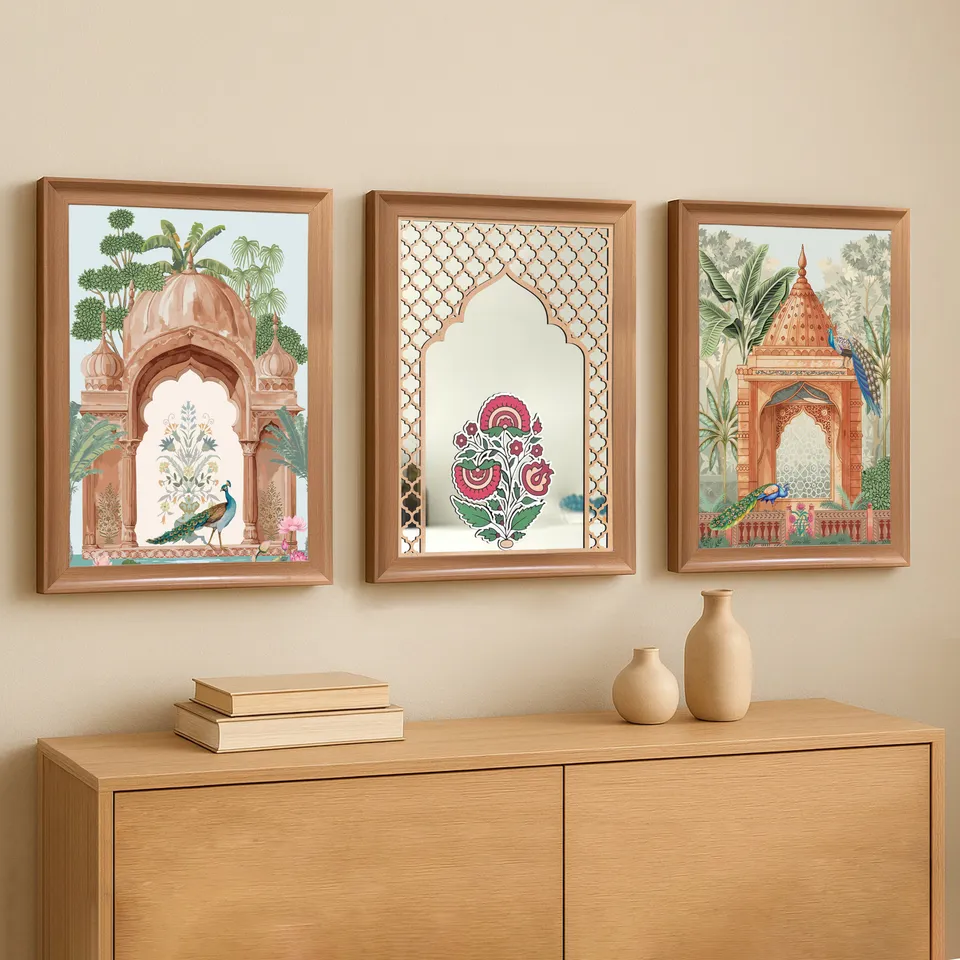 Royal Arch Botanical Wall Painting With Frame - Set Of Three media 4