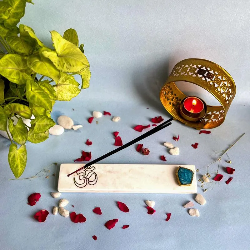 Om Marble Incense Holder With Agate Plating - Turquoise Blue media 3