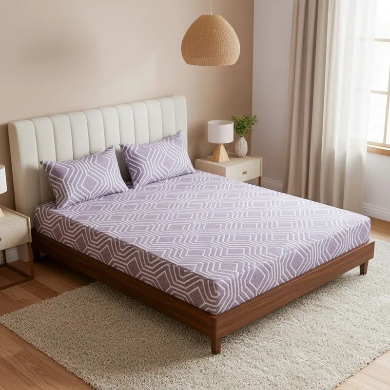 Akoya Geometric Cotton Bedsheet (Purple) - 200 TC media 1