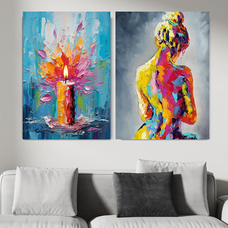 Technicolor Light Canvas Wall Painting - Set Of Two