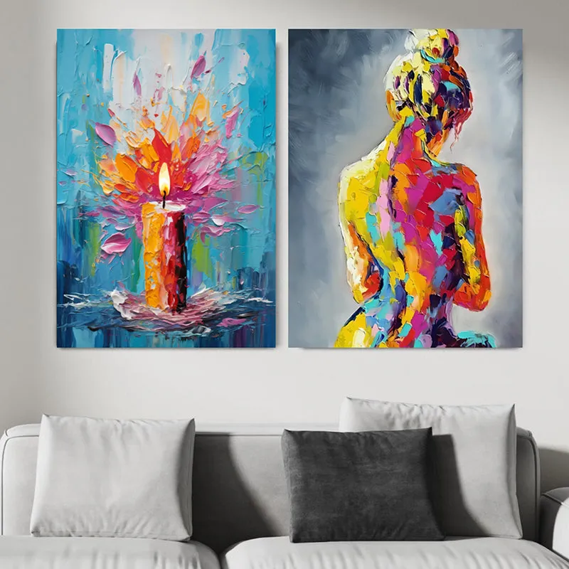 Technicolor Light Canvas Wall Painting - Set Of Two media 1