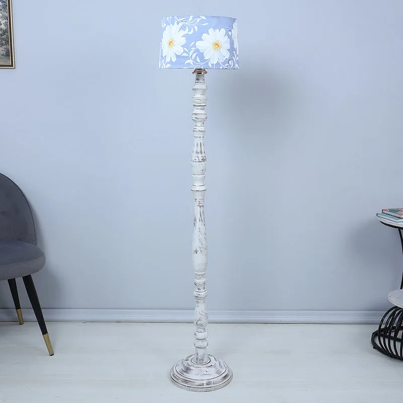 Daisy Blooms Totem Printed Mango Wood Floor Lamp - White media 3