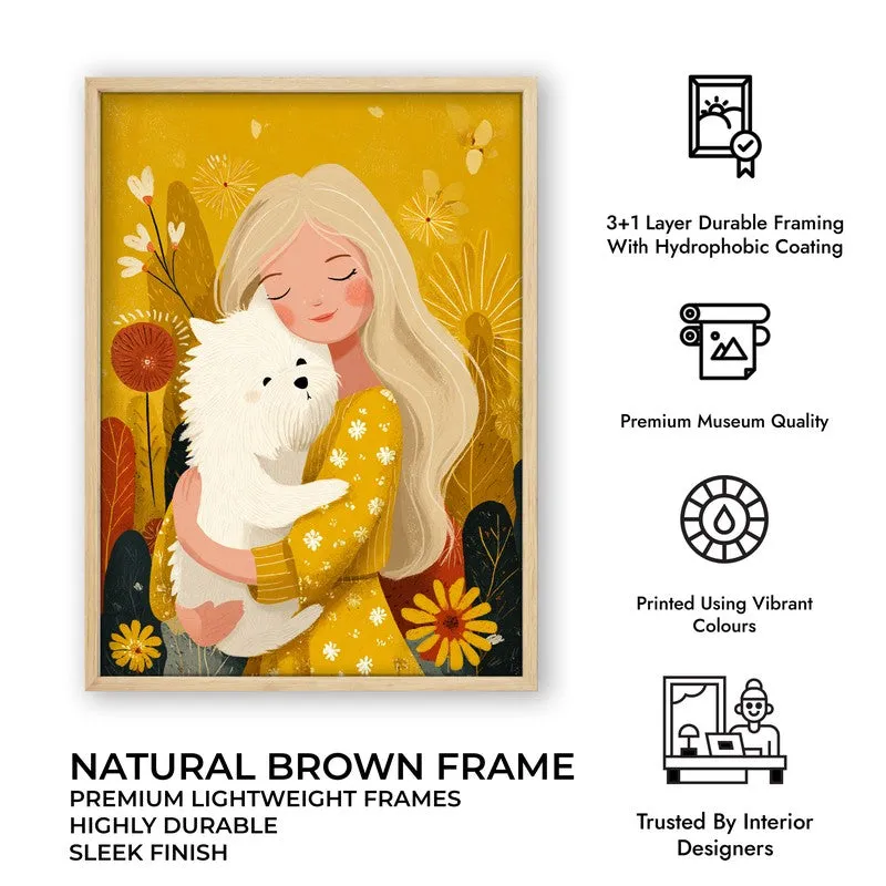 Golden Snuggle Canvas Wall Painting - Brown Frame media 10