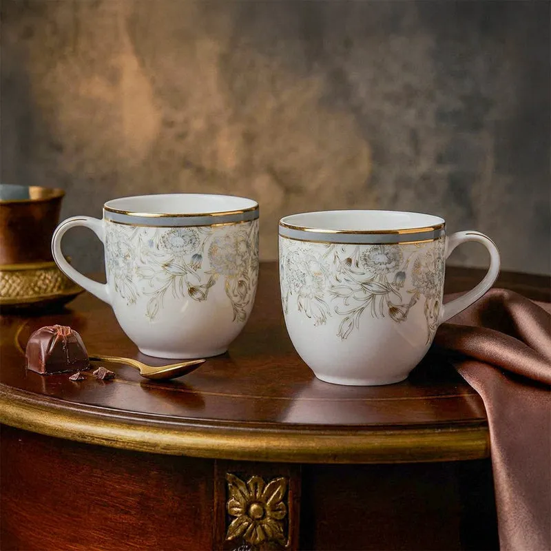 Gilded Iris Pete 24k Gold Brushed Porcelain Coffee Mug (300 mL Each/Grey) - Set Of Six media 3