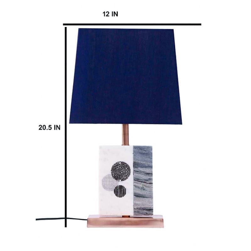 Blaze Printed Fabric Table Lamp With Marble & Copper Base - Blue,White media 4