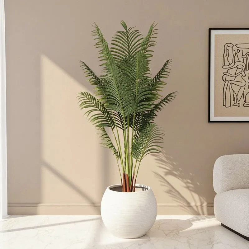 Faux Lush Areca Plam Plant With Black Plastic Pot - 4 Feet media 1