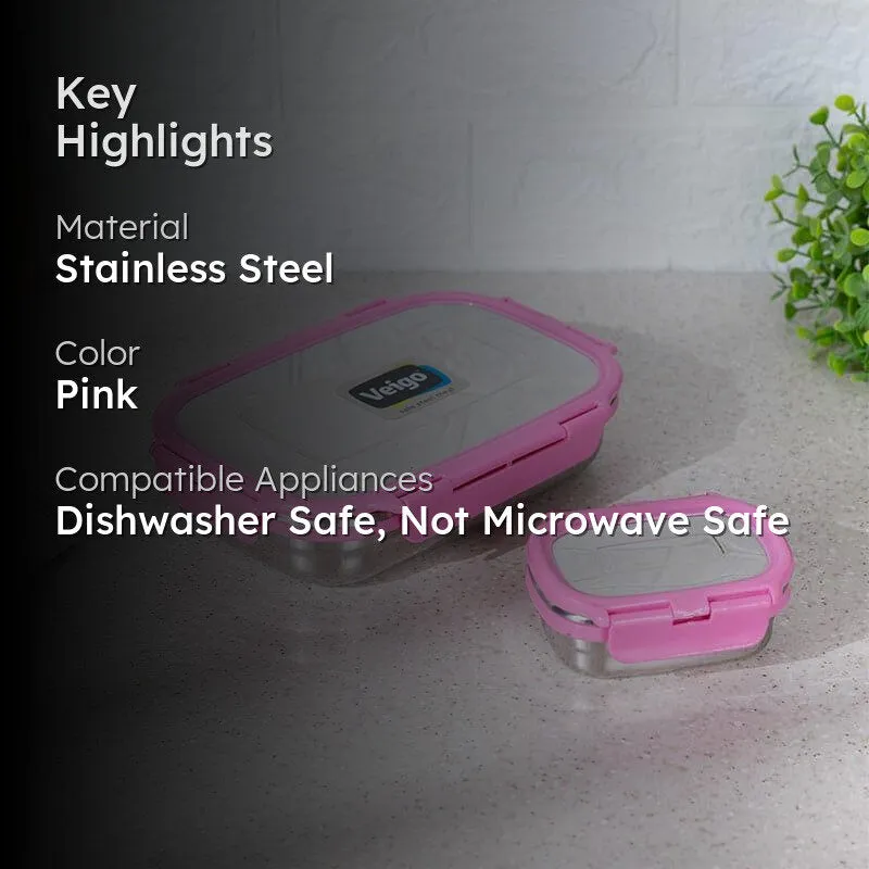 Vidora Pink Stainless Steel Lunch Box (775/150 mL) - Two Piece Set media 2