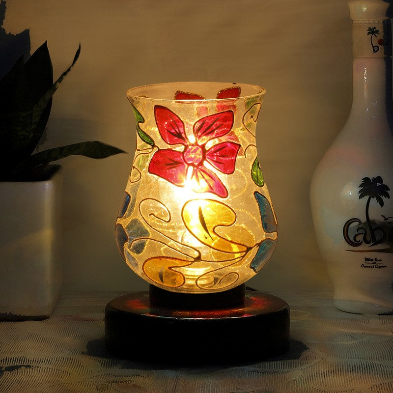 Sparklix Mosaic Glass Table Lamp With Wooden Base - Multicolor