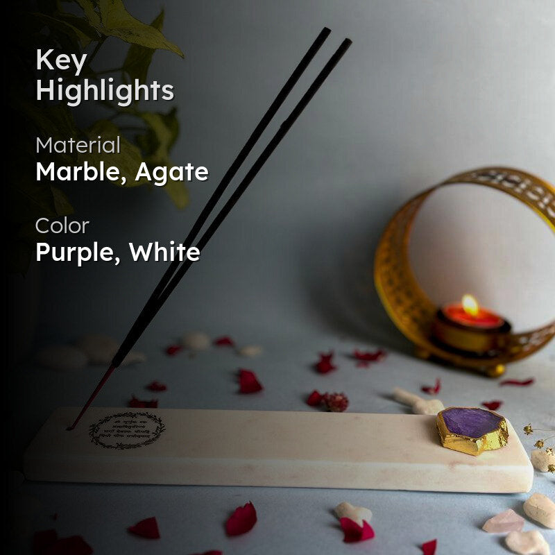 Gayathri Mantra Marble Incense Holder With Agate Plating - Purple media 2