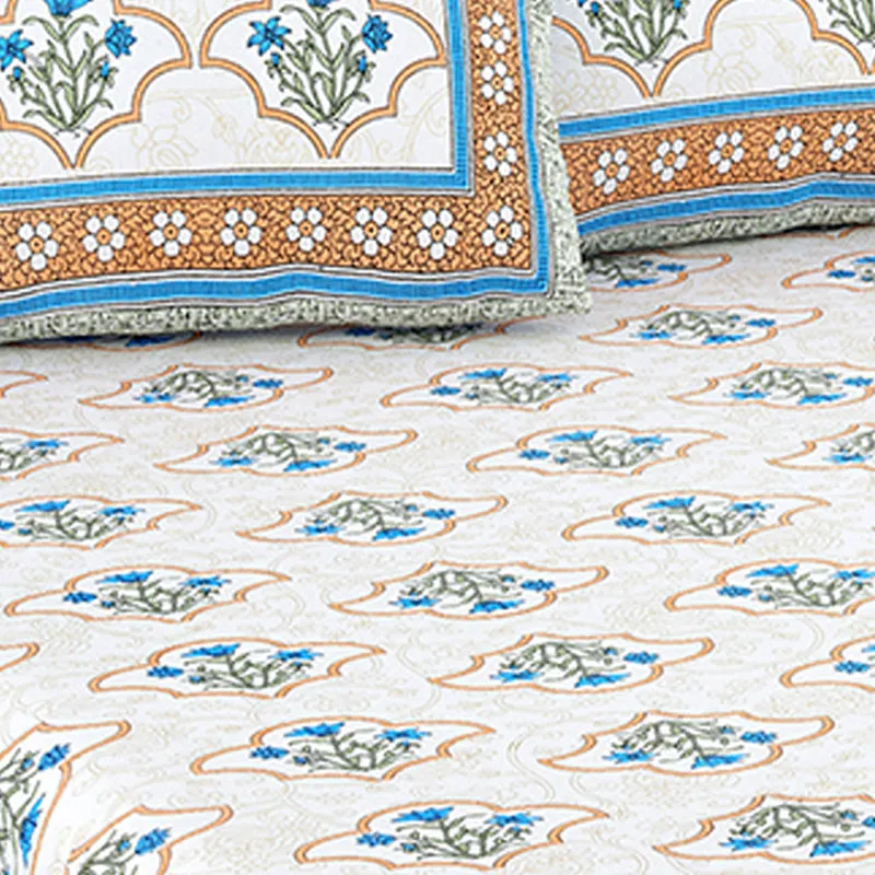 Ishani Cotton Bedsheet (Blue, Orange) - 180 TC media 4