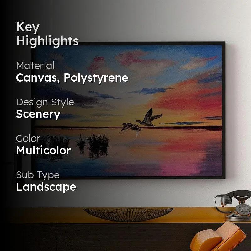 Cranes At Sunset Canvas Wall Painting - Black Frame media 2