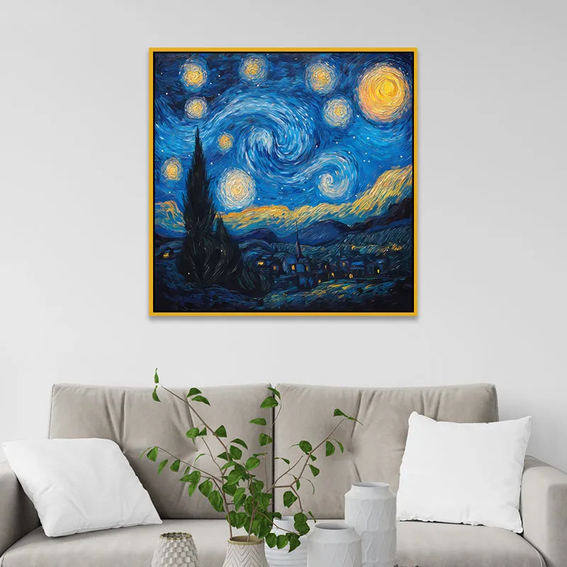 Vangogh's Starry Night Canvas Wall Art With Frame media 1