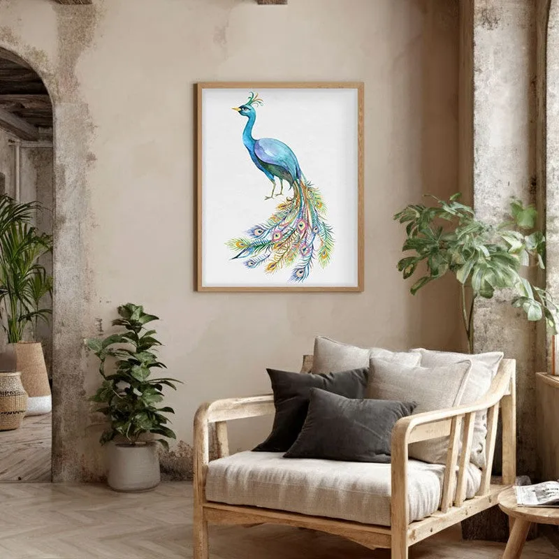 Fragile Peacock Archival Paper Wall Art - Natural Brown Frame media 3