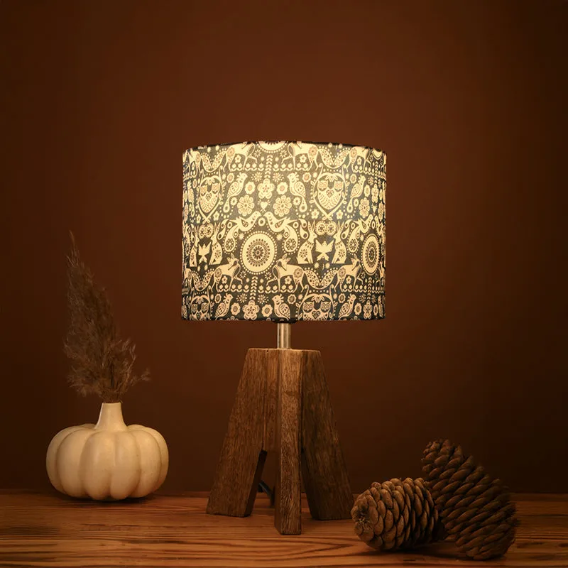 Ethnic Art Tripod Fabric Table Lamp - Grey media 1