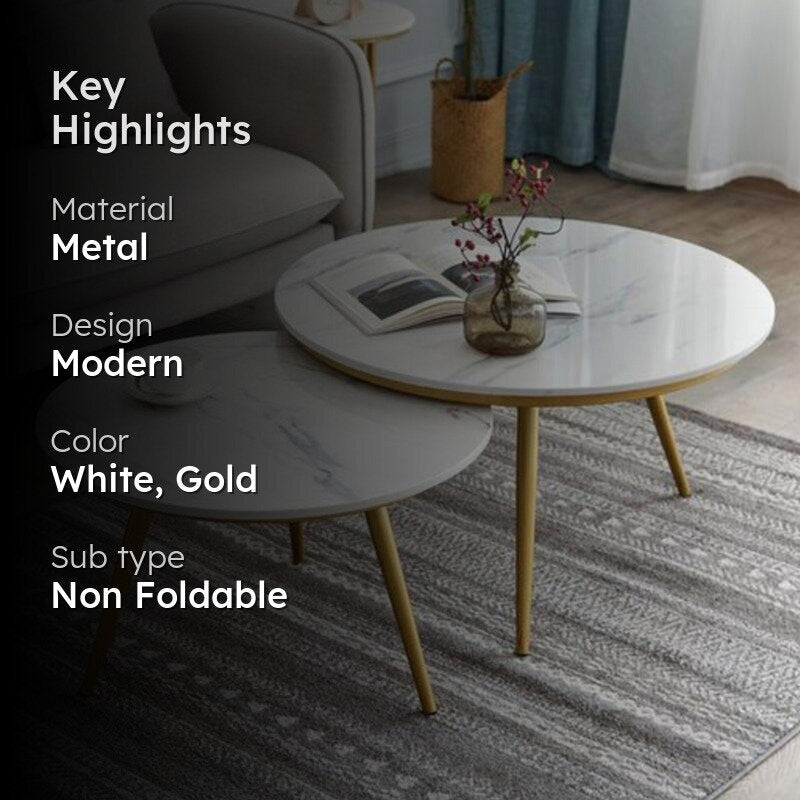 Atelier Blanc Accent Table with Marble Top (Gold & White) - Set Of Two media 2
