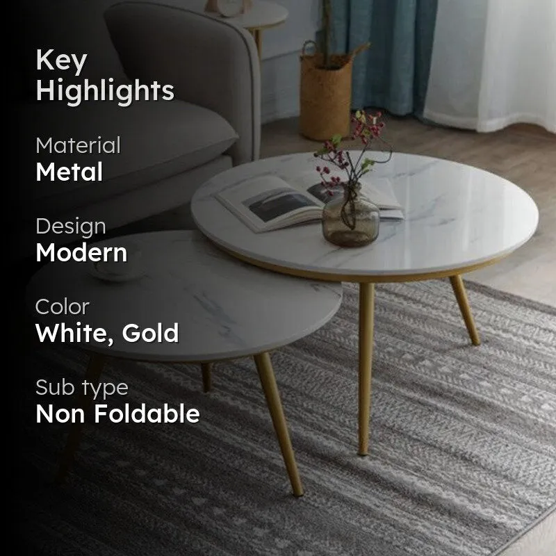 Atelier Blanc Accent Table with Marble Top (Gold & White) - Set Of Two media 2