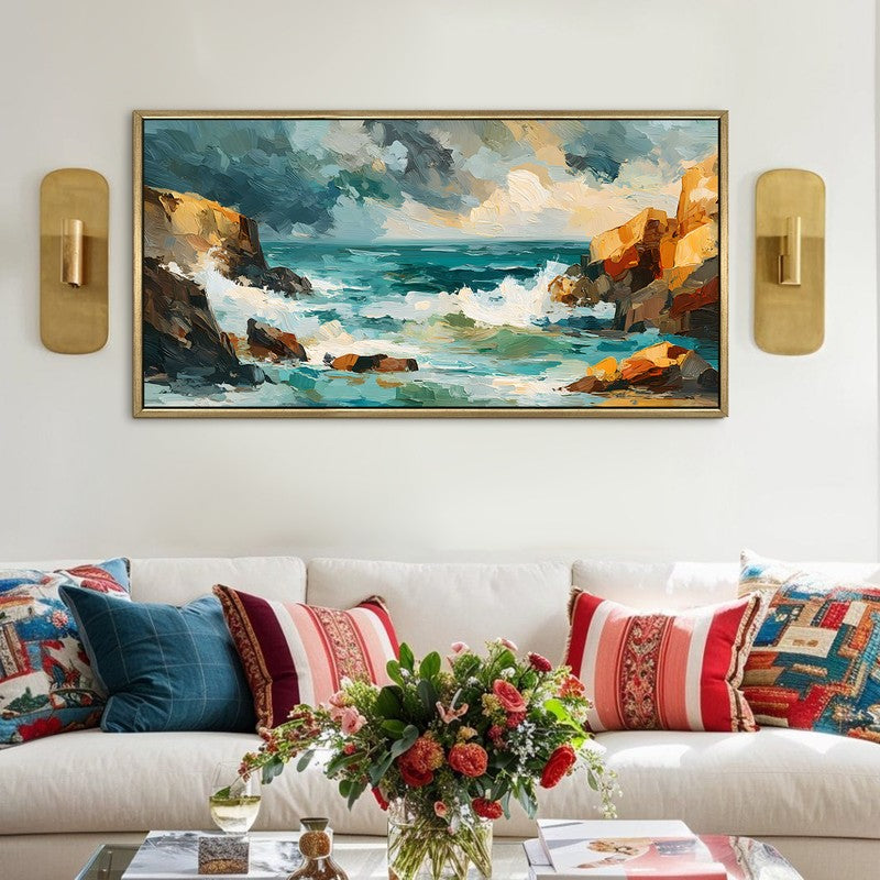 Coastal Surge Canvas Wall Painting With Frame
