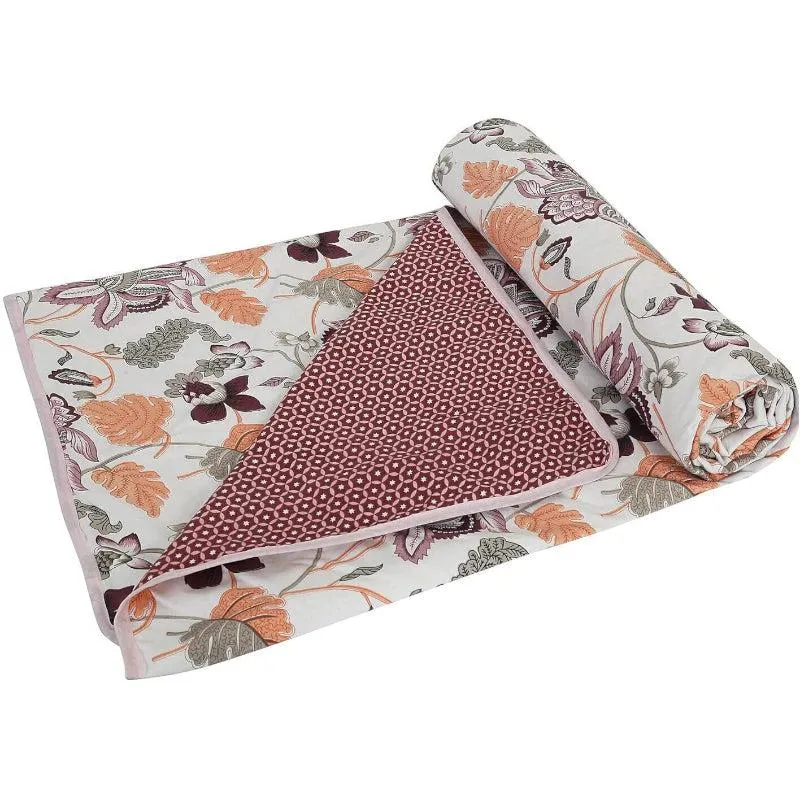 Venna Floral Reversible Cotton Dohar (Red & Peach) - 180 GSM media 4