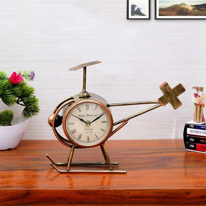 Vintage Copter  Accent Metal Table Clock media 1