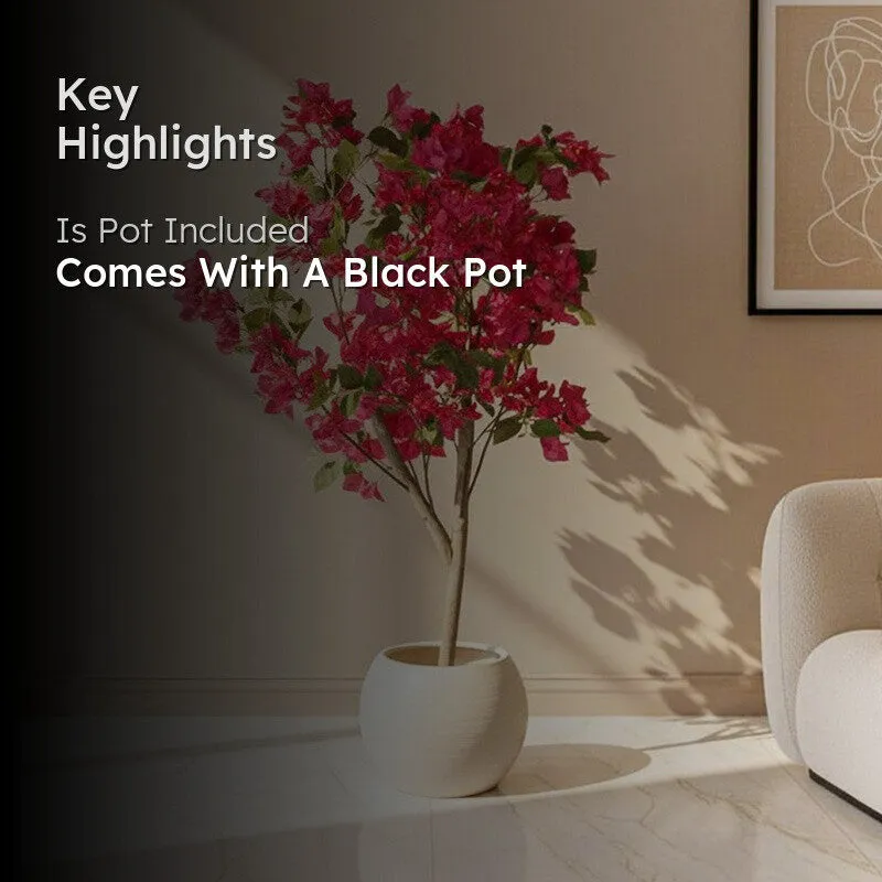 Faux Realtouch Bougainvillea Flower With Black Plastic Pot -  3.9 Feet - 2