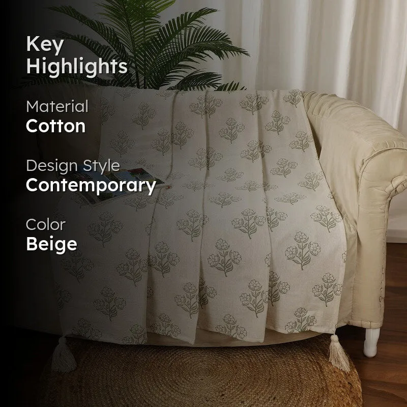 Floral Whisper Cotton Throw - Beige media 2