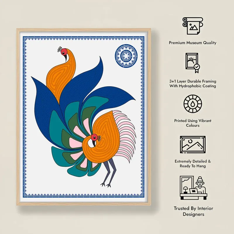 Mayurika Framed Madhubhani Canvas Archival Canvas Wall Painting - Natural Brown Frame media 8