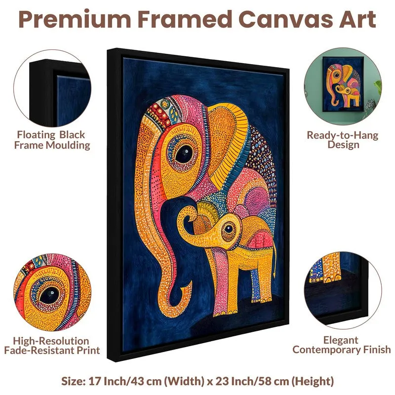 Gond Elephant Canvas wall Painting With Wooden Frame media 5