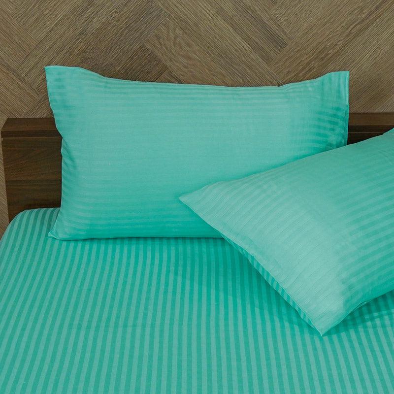 Reposi Striped Cotton Bedsheet (Aqua Blue) - 200 TC media 4