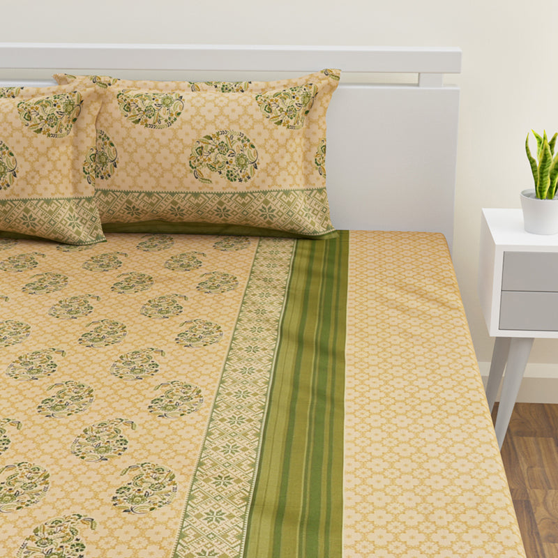 Nitya Printed Cotton Bedsheet (Beige) - 300 TC media 4