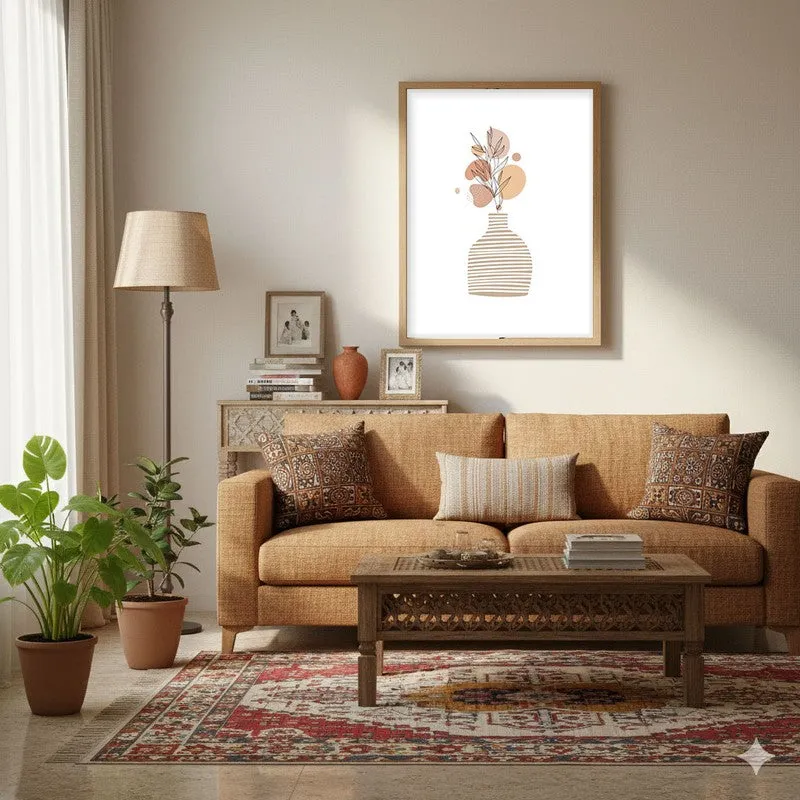 Striped Clay Canvas Wall Painting With Brown Frame media 4