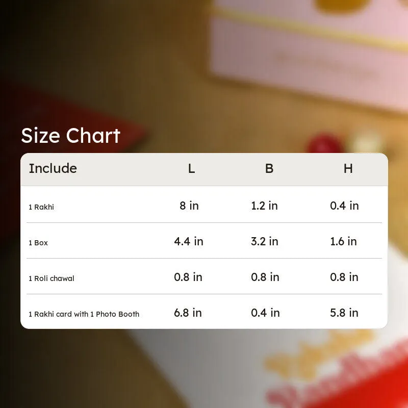 Size chart graphic for the rakhi hamper