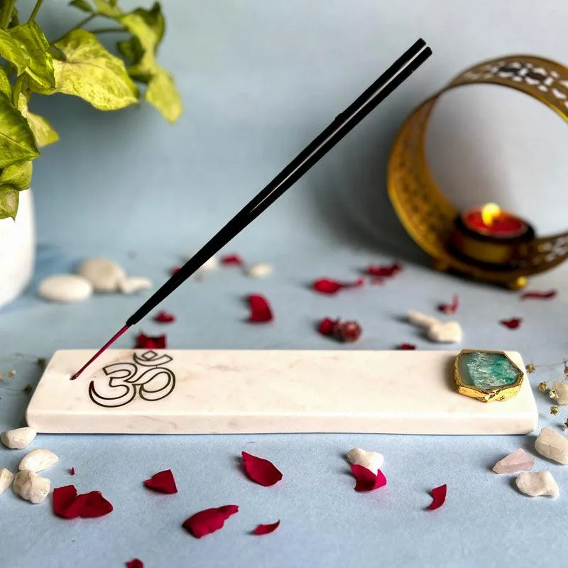 Om Marble Incense Holder With Agate Plating - Green media 4