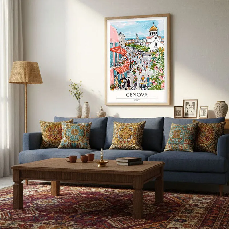 Vintage Genoa Framed Canvas Archival Canvas Wall Painting - Natural Brown Frame media 4