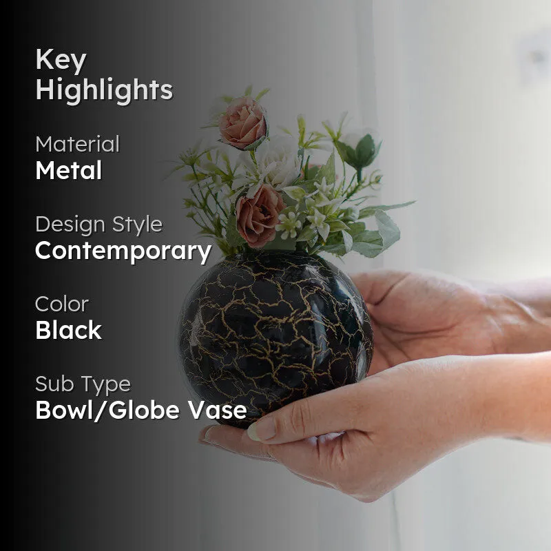 Manva Crackled Ball Vase (Black) - Small media 2