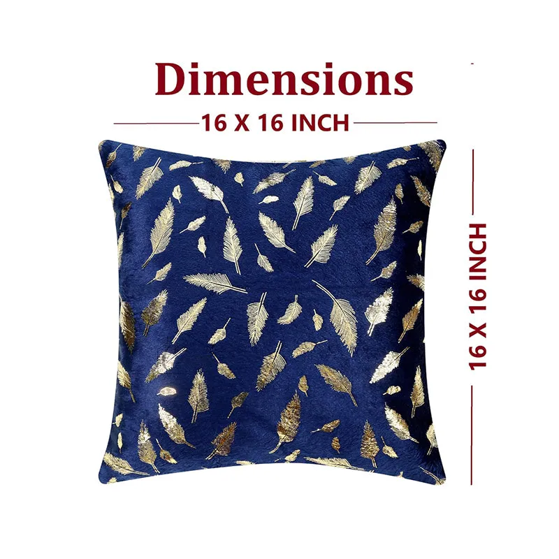 Golden Frond Velvet Cushion Cover (Blue) - Set Of Five media 6