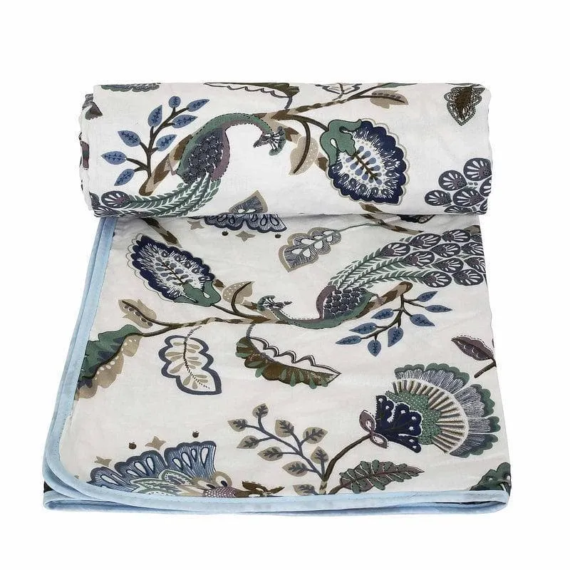 Tropical Lush MulMul Blue Cotton Dohar media 4