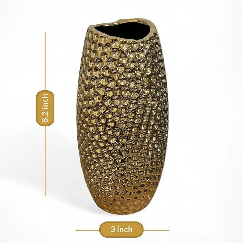 Rain Ridge Textured Ceramic Vase (Gold) - Medium media 6