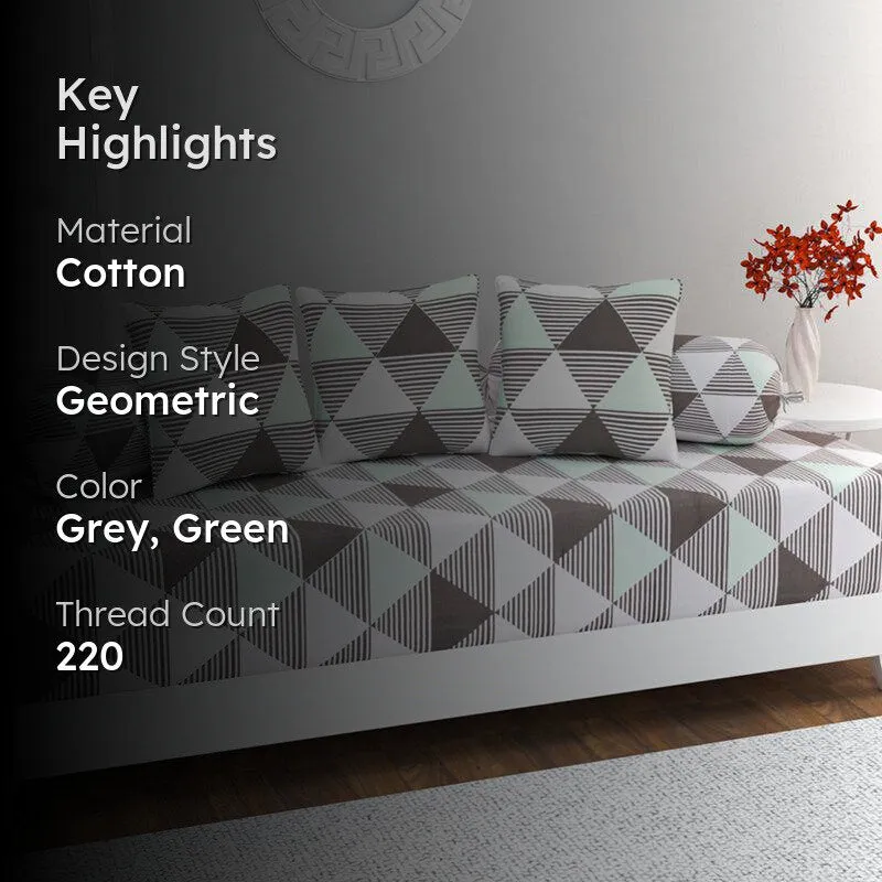 Euclidean Elite Geometric Cotton Diwan Set - Grey & Green media 2