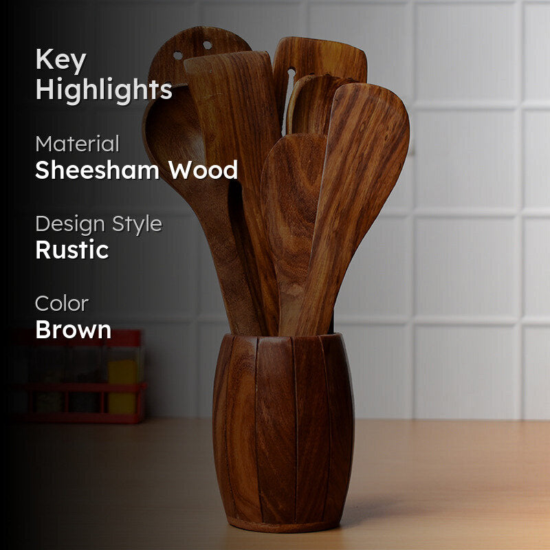 Timberon Sheesham Wood Serving Spoon - Eight Piece Set image 2