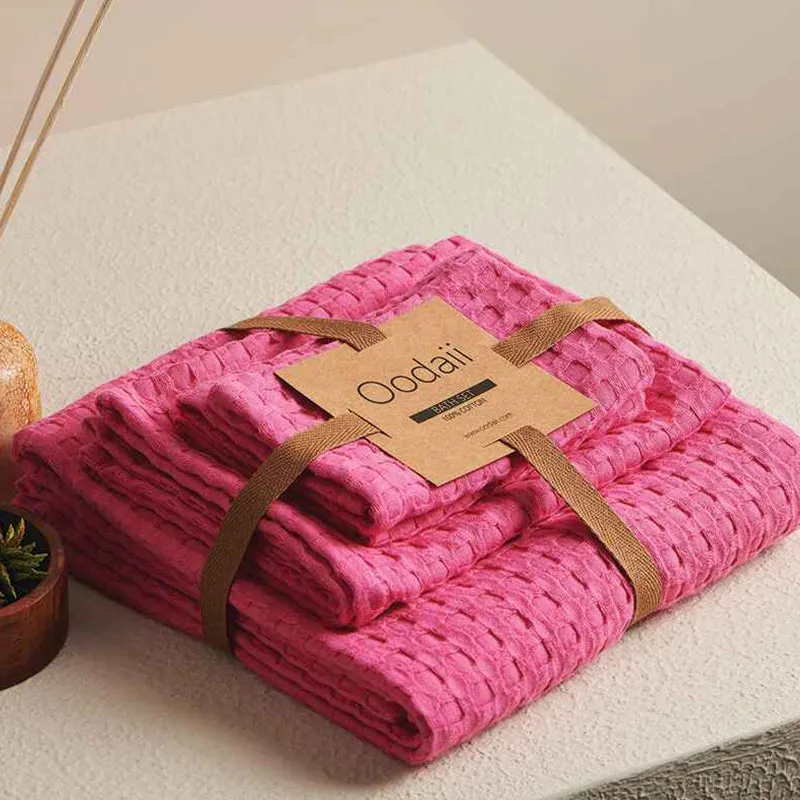 Haimi Textured Waffle Towel Combo (Pink) - Four Piece Set media 4