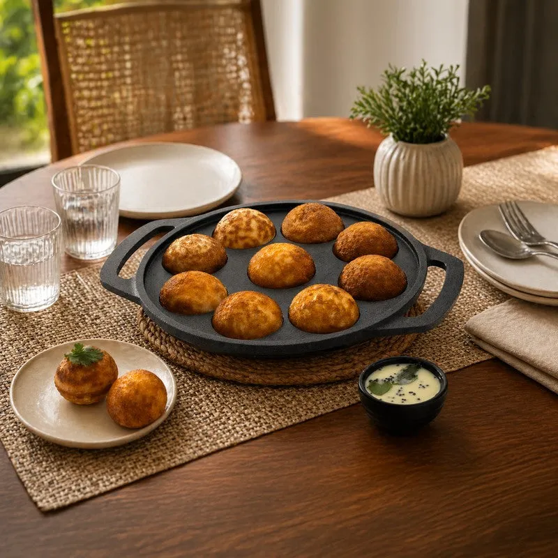 Round Ease Cast Iron Non-Stick Paniyaram & Appam Pan - Black media 6