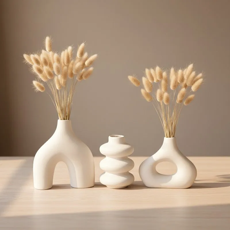 Archo Sculptural Abstract Ceramic Vase (White) - Set Of Three media 5