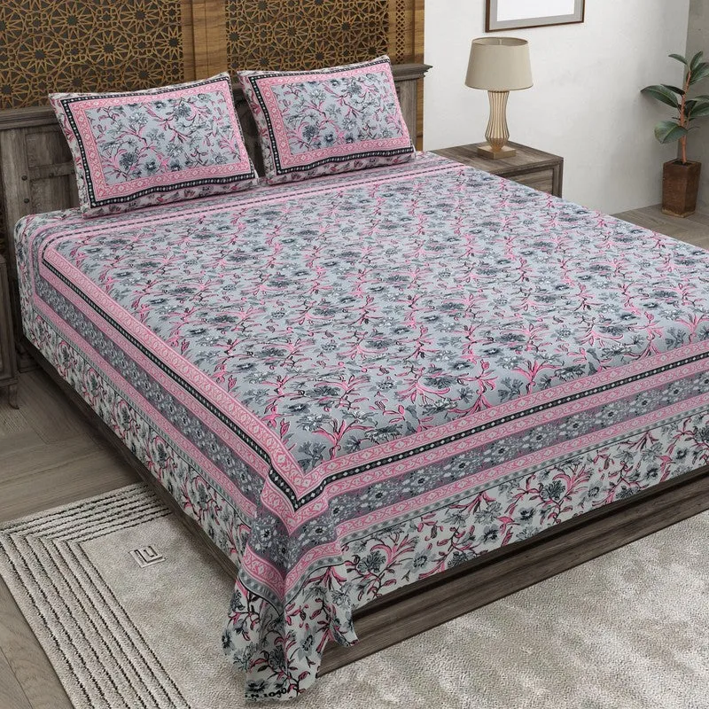 Bloomio Cotton Bedsheet (Grey,Pink) - 240 TC media 1