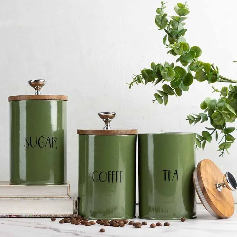 Stylish Green Iron Canister Set (450 mL Each) - Set of Three media 1