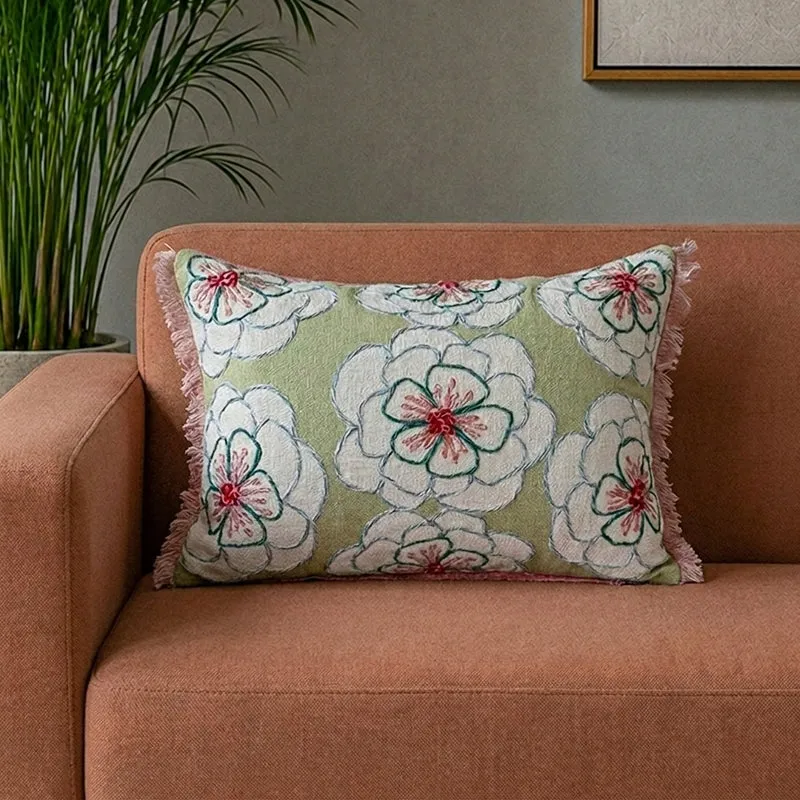 Alice Hand Embroidered Cushion Cover - Green media 1