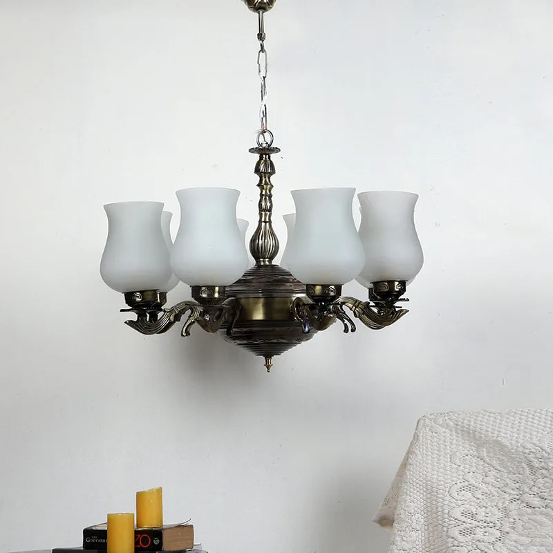 Milky Vilona Mosaic Golden Glass Antique Ceiling Lamp - White media 3