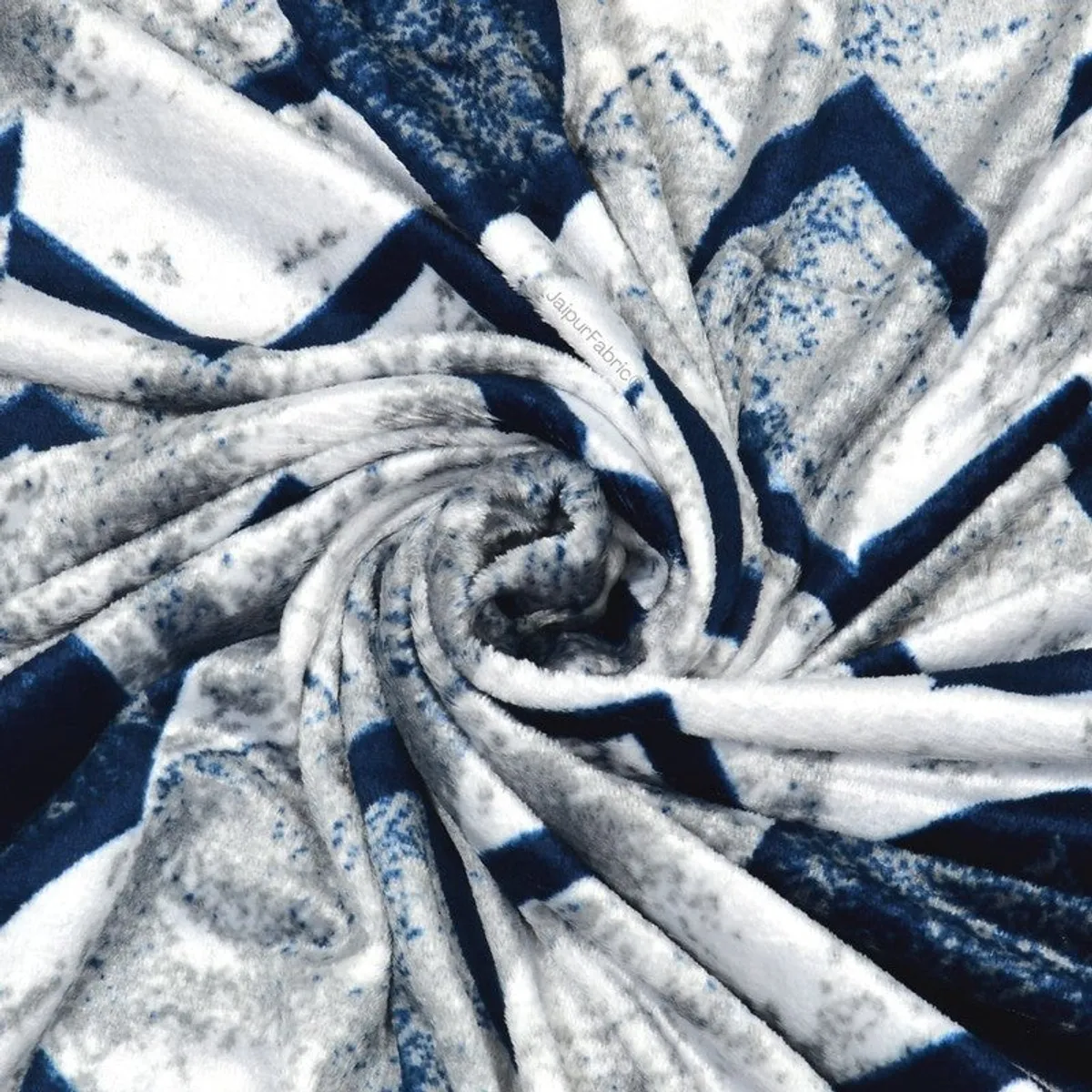 Close-up of the soft textured blue and white bedsheet fabric