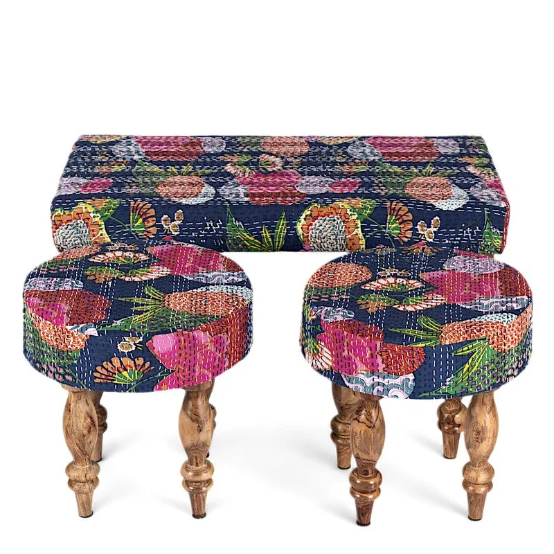 Drexo Sheesham Wooden Bench with Stools (Multicolor) - Three Piece Set media 3