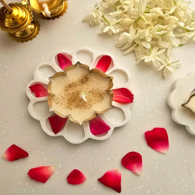 Golden Bloom Candle Holder with Marble Base media 1