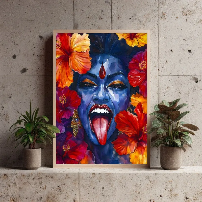 Mahakali Spiritual Archival Paper Wall Painting - Natural Brown Frame media 3